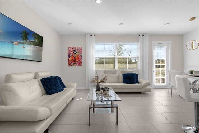 living room featuring light tile patterned flooring