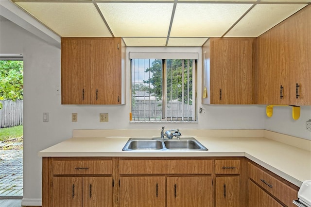 kitchen with hardwood / wood-style floors, stove, and sink