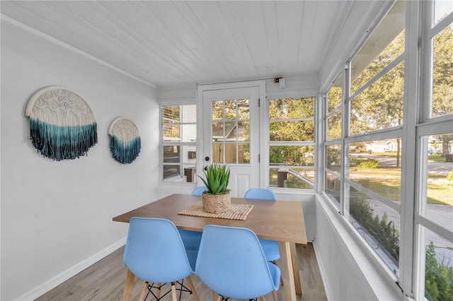 sunroom with wood ceiling