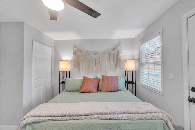 bedroom featuring ceiling fan