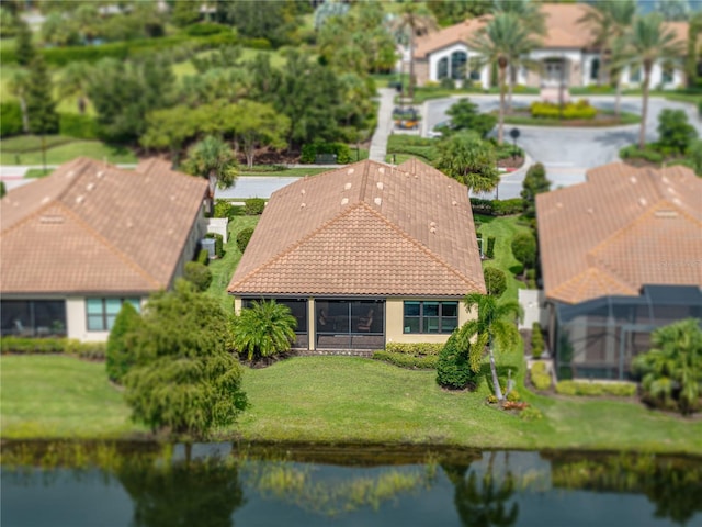 aerial view with a water view