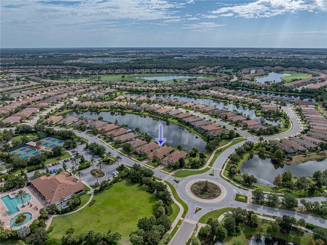 aerial view with a water view