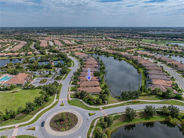 drone / aerial view featuring a water view