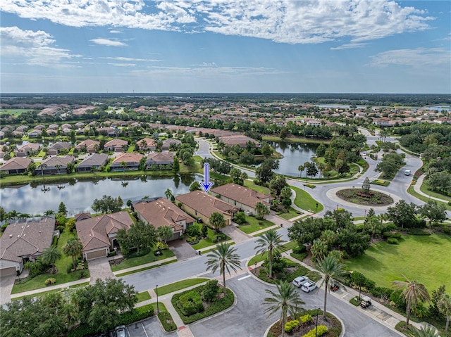 aerial view with a water view