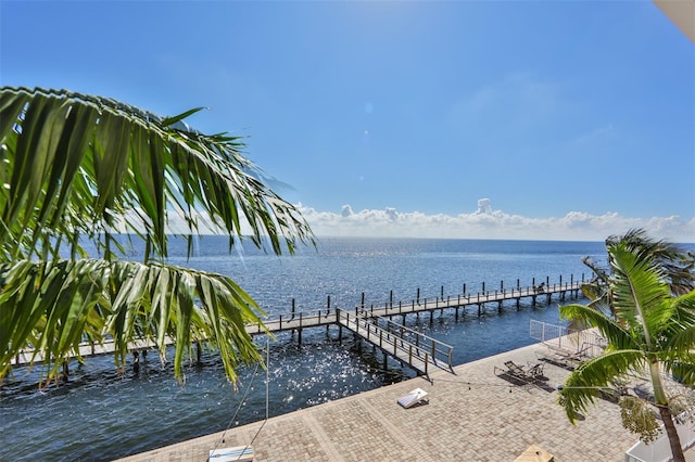 view of dock featuring a water view