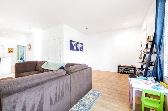 living room with light hardwood / wood-style floors