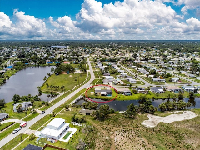 bird's eye view featuring a water view