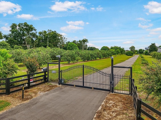 view of gate featuring a lawn