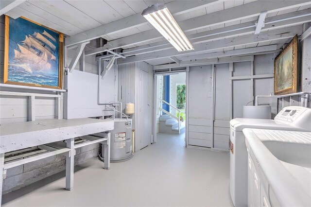 laundry room featuring washer and clothes dryer and water heater