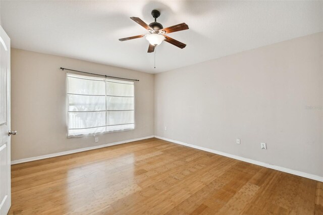 unfurnished room with light hardwood / wood-style floors and ceiling fan