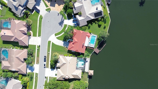 drone / aerial view featuring a water view