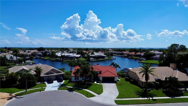 aerial view with a water view