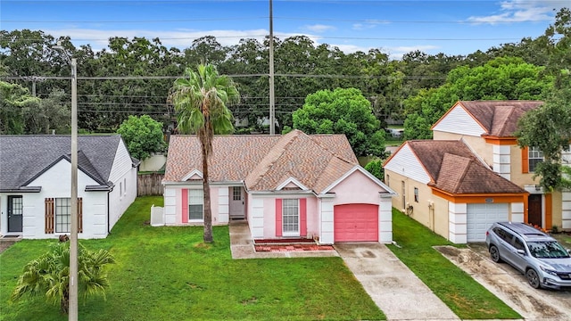 view of front of home featuring a front lawn and concrete driveway