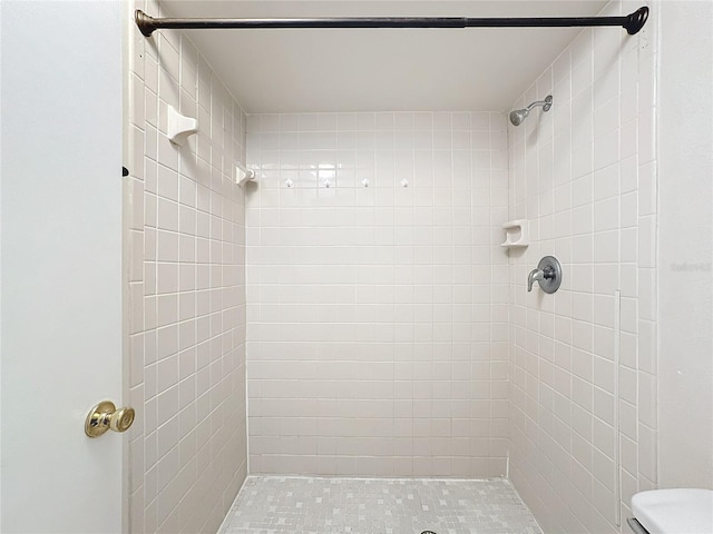 full bathroom with a shower stall and toilet