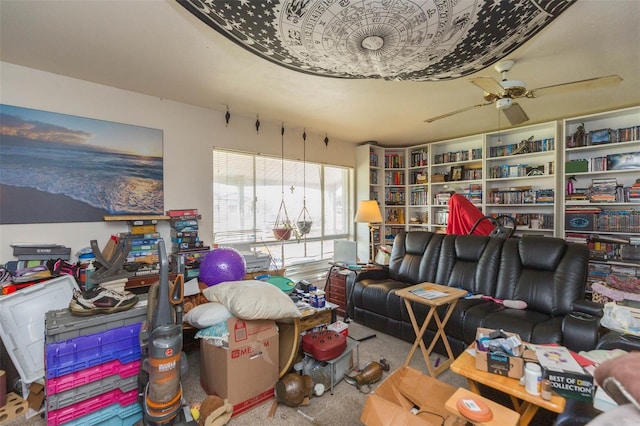 interior space featuring ceiling fan