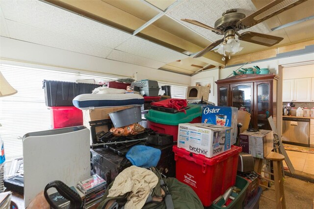 storage featuring ceiling fan