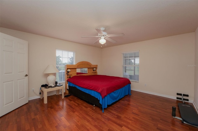 bedroom featuring ceiling fan and hardwood / wood-style floors