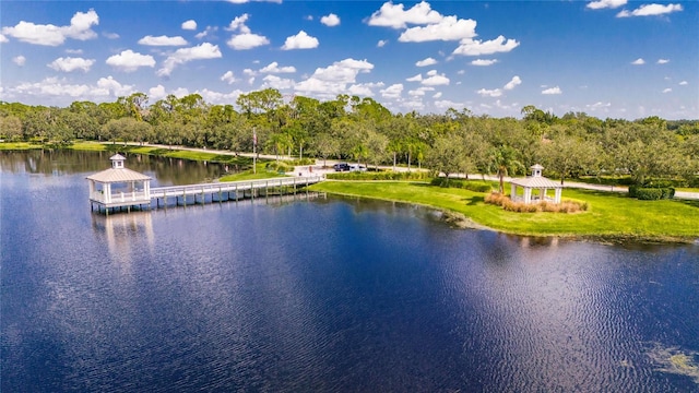 property view of water featuring a gazebo