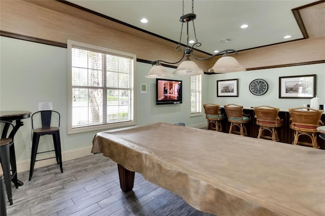 rec room featuring hardwood / wood-style floors and billiards