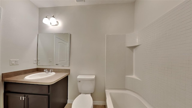 full bathroom with vanity, toilet, and shower / tub combination