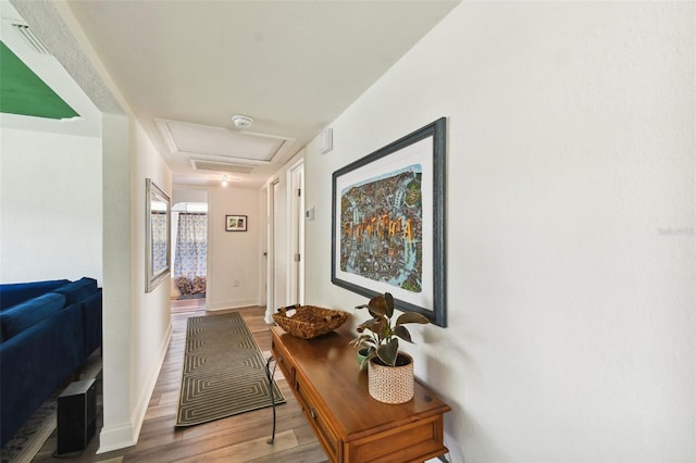 corridor with hardwood / wood-style floors