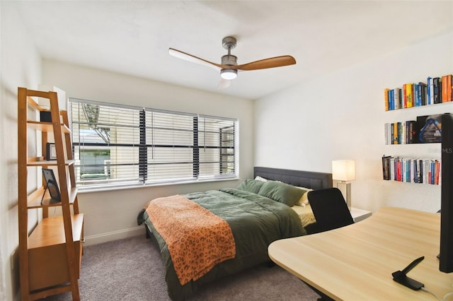 bedroom featuring ceiling fan and carpet flooring