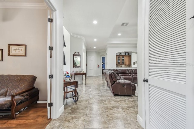 living room featuring ornamental molding