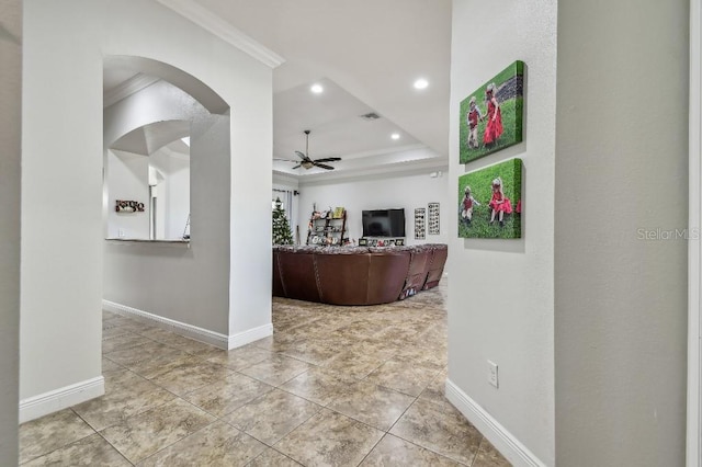 reception area with ceiling fan