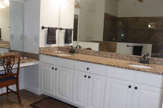 bathroom with vanity and ceiling fan