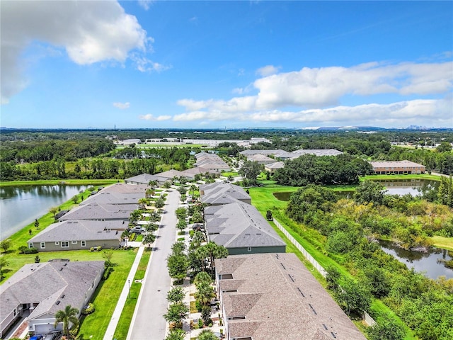 aerial view with a water view