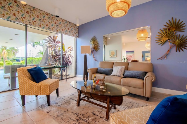 living room featuring light tile patterned floors