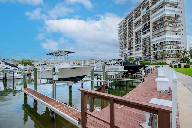 dock area with a water view