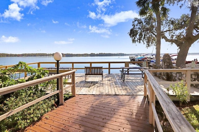 view of dock featuring a deck with water view