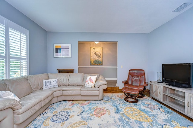 living room with hardwood / wood-style floors