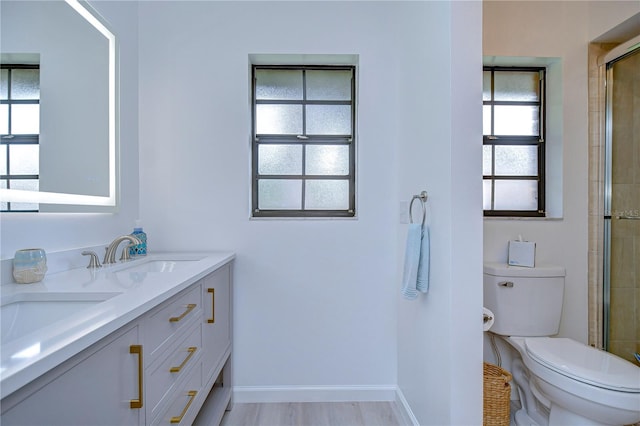 bathroom featuring toilet, plenty of natural light, and vanity