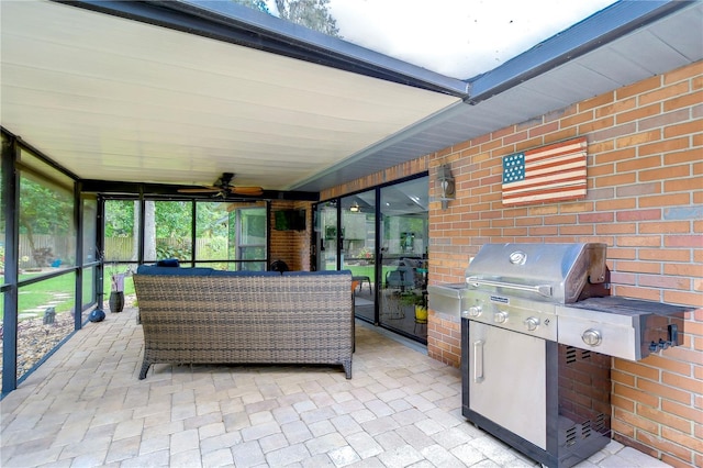 view of patio / terrace with a grill, ceiling fan, and an outdoor hangout area