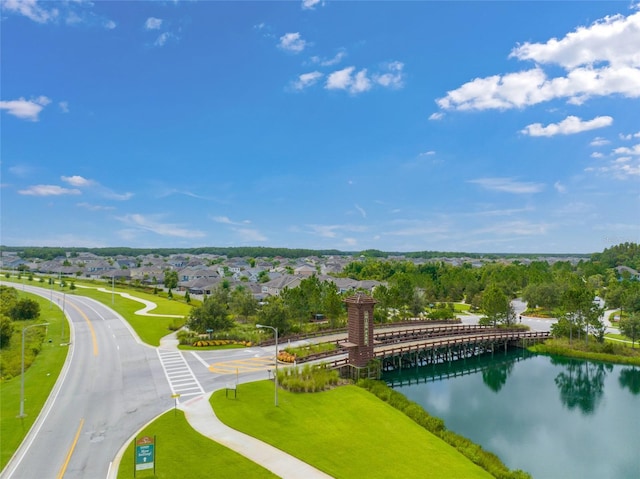 bird's eye view featuring a water view