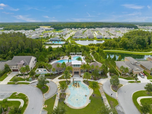 aerial view featuring a water view