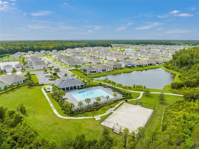 aerial view featuring a water view