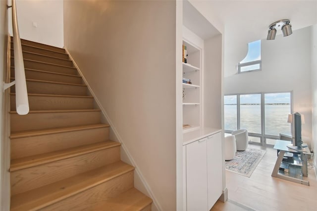 staircase with wood finished floors