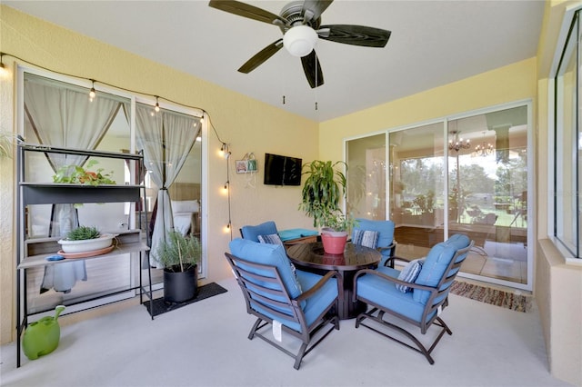 dining room with ceiling fan