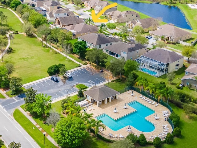 aerial view with a water view