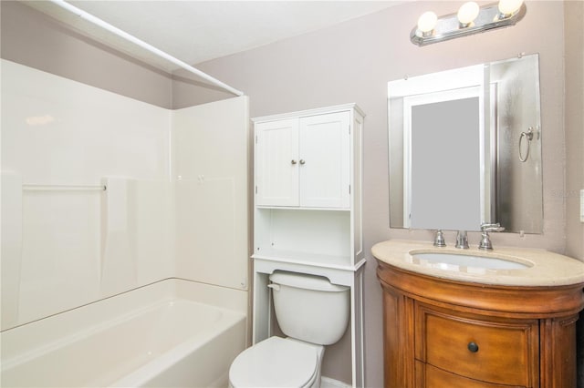 full bathroom with toilet, washtub / shower combination, and vanity