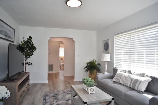 living room with hardwood / wood-style floors