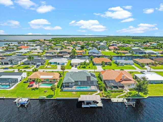 aerial view with a water view