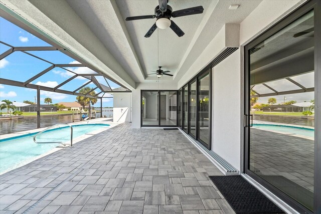5217 Forbes Ter, Port Charlotte, FL 33981 - outdoor pool featuring a ceiling fan, a patio area, and a lanai