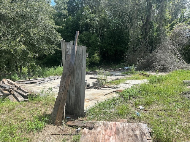 view of yard featuring a wooded view