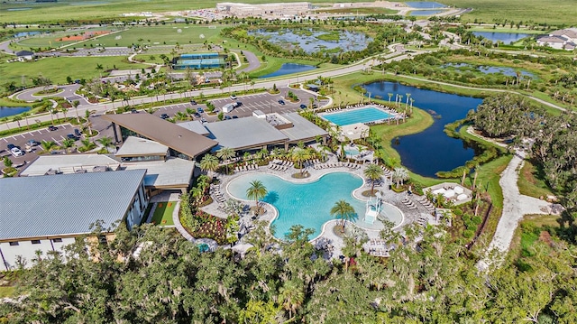 aerial view with a water view