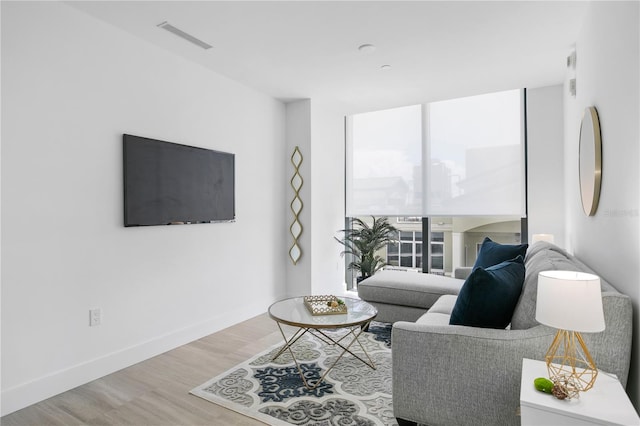 living room featuring light wood-type flooring