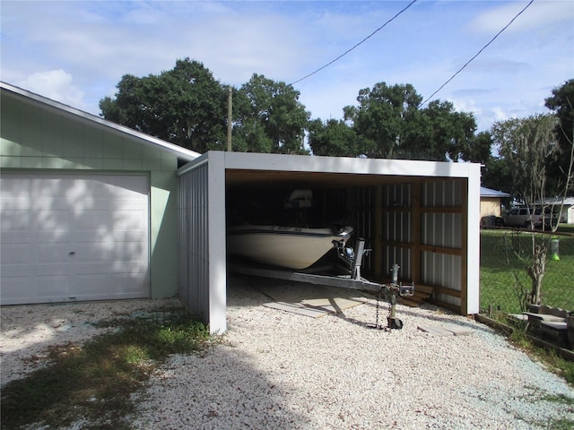 exterior space with a garage